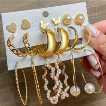 Load image into Gallery viewer, Fashion Gold Hoop Earrings Set Women Pearl Hoop Earrings Oversize Metal Circle Punk Earring 2020 Female Fashion Jewelry