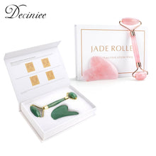 Load image into Gallery viewer, Natural Rose Quartz Jade Roller Gua Sha Set Facial Body Massager Roller Jade Stone Massage Set Face Lifting Beauty Massage Tool