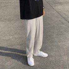 Load image into Gallery viewer, Pleated Straight Pants Men's Fashion Elastic Waist Casual Pants Men Streetwear Loose Ice Silk Trousers Mens Wide Leg Pants S-2XL