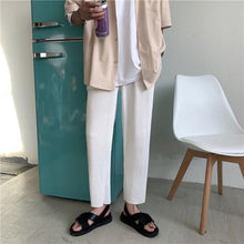 Load image into Gallery viewer, Pleated Straight Pants Men's Fashion Elastic Waist Casual Pants Men Streetwear Loose Ice Silk Trousers Mens Wide Leg Pants S-2XL
