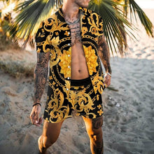 Load image into Gallery viewer, Fashion Hawaiian Print Short Sleeve Shirt Set Men's Beach Coconut Print Shorts Men's Daily Beach Shirt Set Two-piece M-3XL