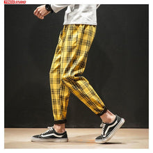 Load image into Gallery viewer, Dropshipping Japanese Streerwear Men Plaid Pants 2020 Autumn Fashion Slim Man Casual Trousers Korean Male Harem Pants