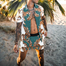 Load image into Gallery viewer, Fashion Hawaiian Print Short Sleeve Shirt Set Men's Beach Coconut Print Shorts Men's Daily Beach Shirt Set Two-piece M-3XL