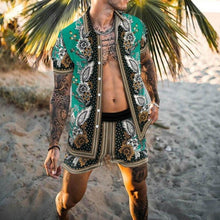 Load image into Gallery viewer, Fashion Hawaiian Print Short Sleeve Shirt Set Men's Beach Coconut Print Shorts Men's Daily Beach Shirt Set Two-piece M-3XL