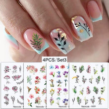 Load image into Gallery viewer, 4Pcs/Set Flower Leaves Water Decasl Stickers Floral Geometric Lines Transfer Water Sliders For Nails Manicures Decoration
