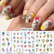 Load image into Gallery viewer, 4Pcs/Set Flower Leaves Water Decasl Stickers Floral Geometric Lines Transfer Water Sliders For Nails Manicures Decoration
