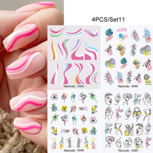 Load image into Gallery viewer, 4Pcs/Set Flower Leaves Water Decasl Stickers Floral Geometric Lines Transfer Water Sliders For Nails Manicures Decoration