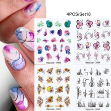 Load image into Gallery viewer, 4Pcs/Set Flower Leaves Water Decasl Stickers Floral Geometric Lines Transfer Water Sliders For Nails Manicures Decoration