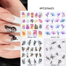 Load image into Gallery viewer, 4Pcs/Set Flower Leaves Water Decasl Stickers Floral Geometric Lines Transfer Water Sliders For Nails Manicures Decoration