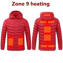 Load image into Gallery viewer, 2021 NWE Men Winter Warm USB Heating Jackets Smart Thermostat Pure Color Hooded Heated Clothing Waterproof Warm Jackets