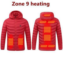 Load image into Gallery viewer, 2021 NWE Men Winter Warm USB Heating Jackets Smart Thermostat Pure Color Hooded Heated Clothing Waterproof Warm Jackets