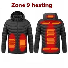 Load image into Gallery viewer, 2021 NWE Men Winter Warm USB Heating Jackets Smart Thermostat Pure Color Hooded Heated Clothing Waterproof Warm Jackets