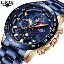 Load image into Gallery viewer, LIGE 2021 New Fashion Mens Watches with Stainless Steel Top Brand Luxury Sports Chronograph Quartz Watch Men Relogio Masculino
