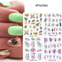 Load image into Gallery viewer, 4Pcs/Set Flower Leaves Water Decasl Stickers Floral Geometric Lines Transfer Water Sliders For Nails Manicures Decoration