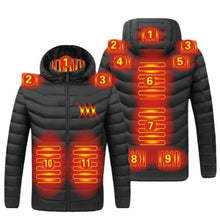 Load image into Gallery viewer, 2021 NWE Men Winter Warm USB Heating Jackets Smart Thermostat Pure Color Hooded Heated Clothing Waterproof Warm Jackets