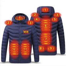 Load image into Gallery viewer, 2021 NWE Men Winter Warm USB Heating Jackets Smart Thermostat Pure Color Hooded Heated Clothing Waterproof Warm Jackets
