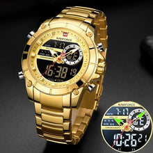 Load image into Gallery viewer, NAVIFORCE Men Military Sport Wrist Watch Gold Quartz Steel Waterproof Dual Display Male Clock Watches Relogio Masculino 9163