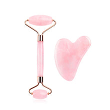 Load image into Gallery viewer, Natural Rose Quartz Jade Roller Gua Sha Set Facial Body Massager Roller Jade Stone Massage Set Face Lifting Beauty Massage Tool