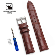 Load image into Gallery viewer, Genuine Leather Watchbands 12/14/16/18/20/22/24 mm Watch Band Strap Steel Pin buckle High Quality Wrist Belt Bracelet + Tool