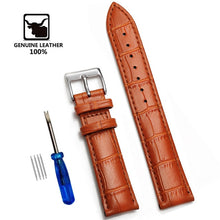 Load image into Gallery viewer, Genuine Leather Watchbands 12/14/16/18/20/22/24 mm Watch Band Strap Steel Pin buckle High Quality Wrist Belt Bracelet + Tool
