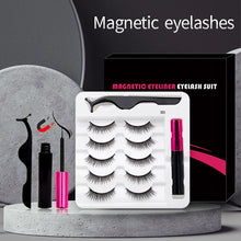 Load image into Gallery viewer, 5 Pairs/Set Magnetic Eyelashes False Lashes Repeated Use Eyelashes Waterproof Liquid Eyeliner With Tweezer Makeup Set