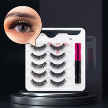 Load image into Gallery viewer, 5 Pairs/Set Magnetic Eyelashes False Lashes Repeated Use Eyelashes Waterproof Liquid Eyeliner With Tweezer Makeup Set