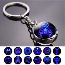 Load image into Gallery viewer, 12 Constellation Keychain Fashion Double Side Cabochon Glass Ball Keychain Zodiac Signs Jewelry For Men For Women Birthday Gift
