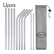 Load image into Gallery viewer, UPORS Reusable Drinking Straw 304 Stainless Steel Straws Straight Bent Metal Straw with Cleaner Brush Pouch Wholesale
