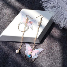 Load image into Gallery viewer, Korean Retro Asymmetric Butterfly Imitation Pearl Earrings Fashion Round Flower Brincos Long Statement Wings Earrings Jewelry
