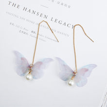 Load image into Gallery viewer, Korean Retro Asymmetric Butterfly Imitation Pearl Earrings Fashion Round Flower Brincos Long Statement Wings Earrings Jewelry
