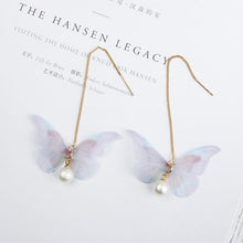 Load image into Gallery viewer, Korean Retro Asymmetric Butterfly Imitation Pearl Earrings Fashion Round Flower Brincos Long Statement Wings Earrings Jewelry
