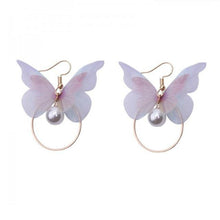 Load image into Gallery viewer, Korean Retro Asymmetric Butterfly Imitation Pearl Earrings Fashion Round Flower Brincos Long Statement Wings Earrings Jewelry

