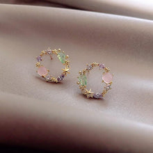 Load image into Gallery viewer, 2020 New Arrival Classic Round Pink Green Crystal Stud Earrings Sweet Flower Cirlce Jewelry Fashion Brincos Gift  for women

