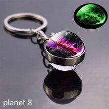 Load image into Gallery viewer, Glow In The Dark Solar System Planet Keyring Galaxy Nebula Luminous Keychain Moon Earth Sun Double Side Glass Ball Key Chain
