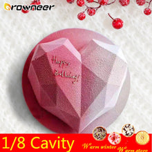 Load image into Gallery viewer, 1/8 Cavity 3D Diamond Love Heart Shape Mold Silicone Chocolate Cookie Muffin Baking Tool Sponge Mousse Dessert Cake Decorating
