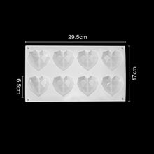 Load image into Gallery viewer, 1/8 Cavity 3D Diamond Love Heart Shape Mold Silicone Chocolate Cookie Muffin Baking Tool Sponge Mousse Dessert Cake Decorating
