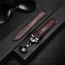 Load image into Gallery viewer, Smooth Genuine Calfskin Leather Watchband 18mm 20mm 22mm 24mm Straps with Solid Automatic Butterfly Buckle Business Watch Band
