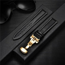Load image into Gallery viewer, Smooth Genuine Calfskin Leather Watchband 18mm 20mm 22mm 24mm Straps with Solid Automatic Butterfly Buckle Business Watch Band
