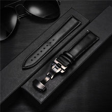 Load image into Gallery viewer, Smooth Genuine Calfskin Leather Watchband 18mm 20mm 22mm 24mm Straps with Solid Automatic Butterfly Buckle Business Watch Band

