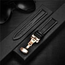 Load image into Gallery viewer, Smooth Genuine Calfskin Leather Watchband 18mm 20mm 22mm 24mm Straps with Solid Automatic Butterfly Buckle Business Watch Band
