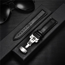 Load image into Gallery viewer, Smooth Genuine Calfskin Leather Watchband 18mm 20mm 22mm 24mm Straps with Solid Automatic Butterfly Buckle Business Watch Band
