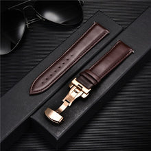 Load image into Gallery viewer, Smooth Genuine Calfskin Leather Watchband 18mm 20mm 22mm 24mm Straps with Solid Automatic Butterfly Buckle Business Watch Band
