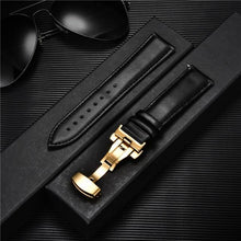 Load image into Gallery viewer, Smooth Genuine Calfskin Leather Watchband 18mm 20mm 22mm 24mm Straps with Solid Automatic Butterfly Buckle Business Watch Band
