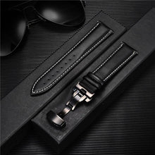Load image into Gallery viewer, Smooth Genuine Calfskin Leather Watchband 18mm 20mm 22mm 24mm Straps with Solid Automatic Butterfly Buckle Business Watch Band
