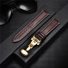 Load image into Gallery viewer, Smooth Genuine Calfskin Leather Watchband 18mm 20mm 22mm 24mm Straps with Solid Automatic Butterfly Buckle Business Watch Band
