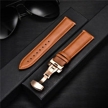 Load image into Gallery viewer, Smooth Genuine Calfskin Leather Watchband 18mm 20mm 22mm 24mm Straps with Solid Automatic Butterfly Buckle Business Watch Band
