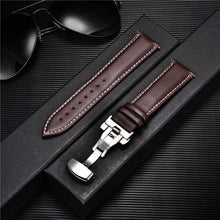 Load image into Gallery viewer, Smooth Genuine Calfskin Leather Watchband 18mm 20mm 22mm 24mm Straps with Solid Automatic Butterfly Buckle Business Watch Band
