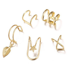 Load image into Gallery viewer, 7pcs Fashion Gold Star Leaves Non-Piercing Ear Clip Earrings For Women Simple Fake Cartilage Ear Cuff Jewelry Clip Accessories
