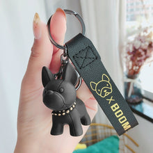Load image into Gallery viewer, Fashion Punk French Bulldog Keychain PU Leather Dog Keychains for Women Bag Pendant Jewelry Trinket Men's Car Key Ring Key Chain
