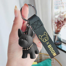Load image into Gallery viewer, Fashion Punk French Bulldog Keychain PU Leather Dog Keychains for Women Bag Pendant Jewelry Trinket Men's Car Key Ring Key Chain

